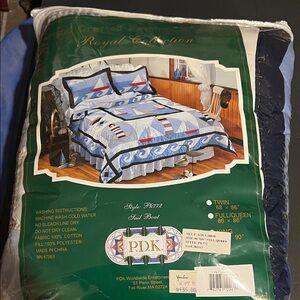 Vintage 90’s- 00’s Sail Boat Full/ Queen Set Quilt  - Blue and White